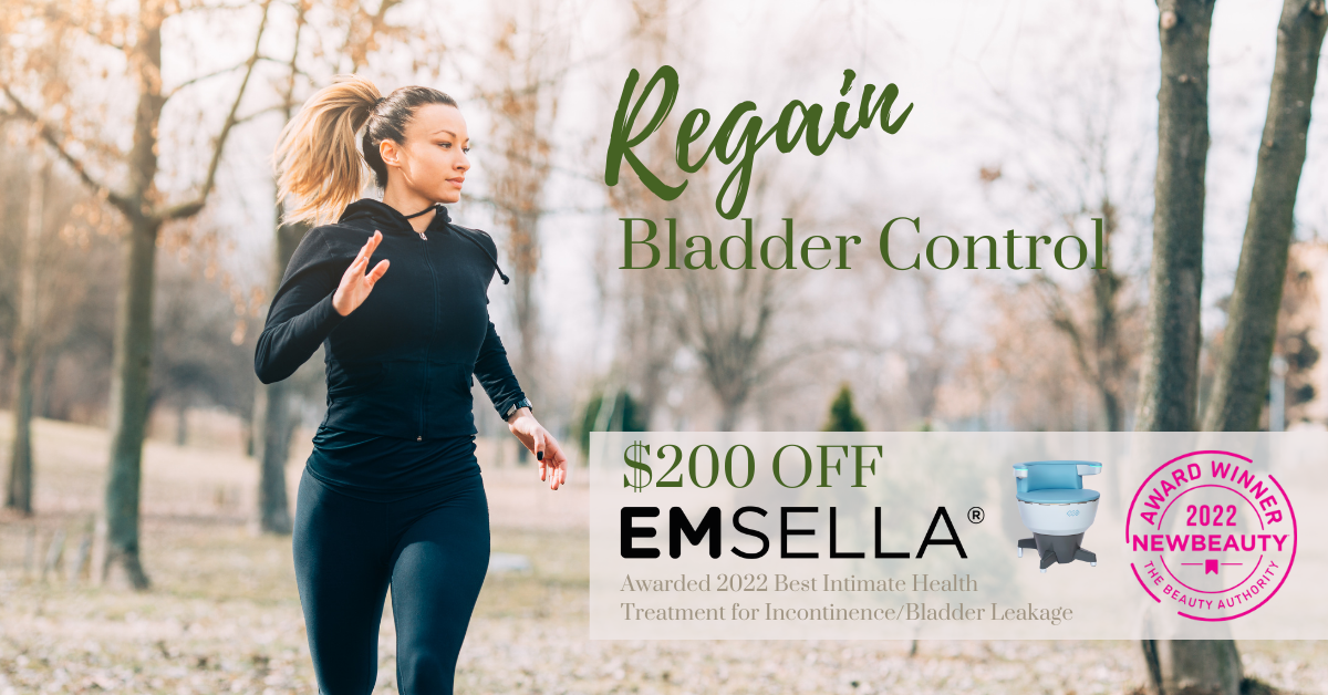 1200 x 628 Runner Regain bladder control $200 OFF Emsella OCT 2022