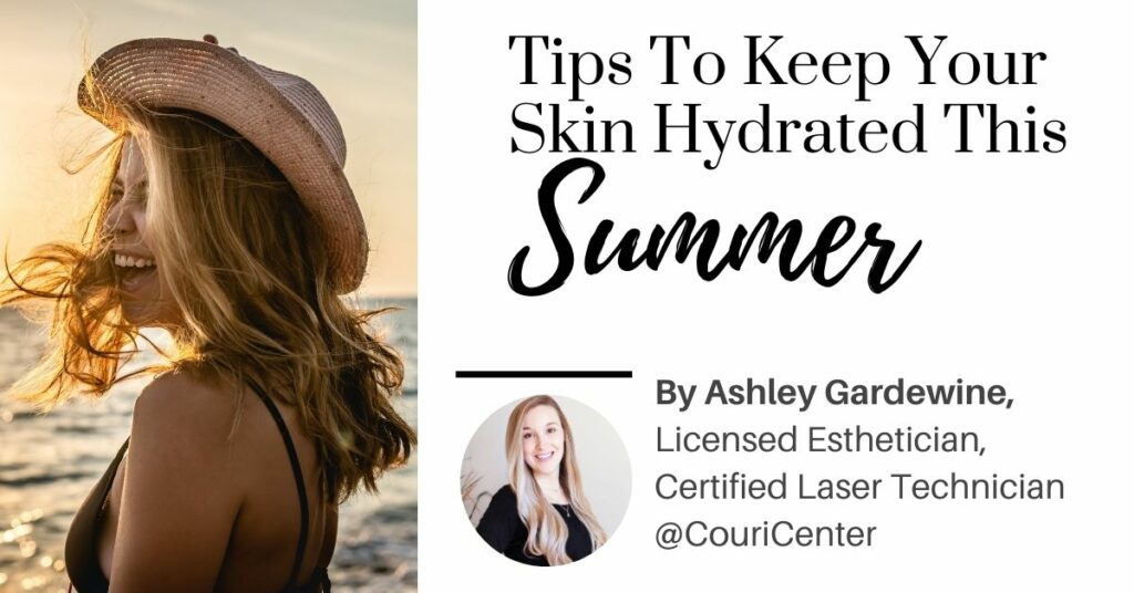 woman on beach fun in sun hydrated summer skin article