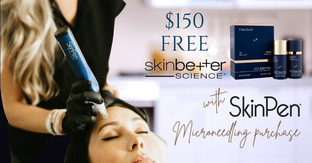woman micro needling patient and SkinBetter products free with purchase