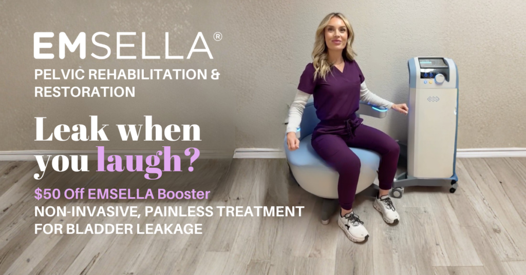 Emsella chair treatment Peoria IL Couri Center Pelvic floor therapy non invasive Emsella Woman seated fully clothed Emsella treatment Bladder control treatment Peoria IL Emsella